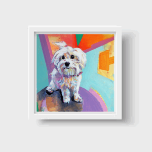 🐾🤍 **“Dulzura Blanca” – Print Enmarcada de Obra Original de Pequeña Perrita Maltés**