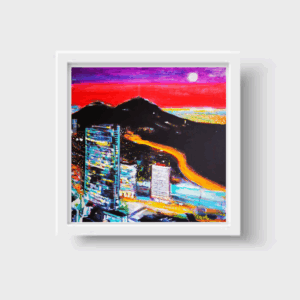 🌇✨ **“Santiago al Atardecer” – Print Enmarcada | Vista Panorámica con Torre Titanium | Edición Limitada**