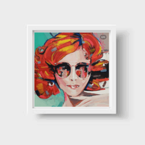 🧡👓 **“Fuerza Suave” – Print Enmarcada de Obra Original de Chica Pelirroja con Lentes**